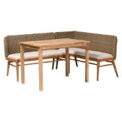bali & pari Denver Modern Bohemian Natural Seagrass and Acacia Wood 3-Piece Dining Nook Set Baxton Studio restaurant furniture, hotel furniture, commercial furniture, wholesale bar furniture, wholesale dining sets, classic dining sets